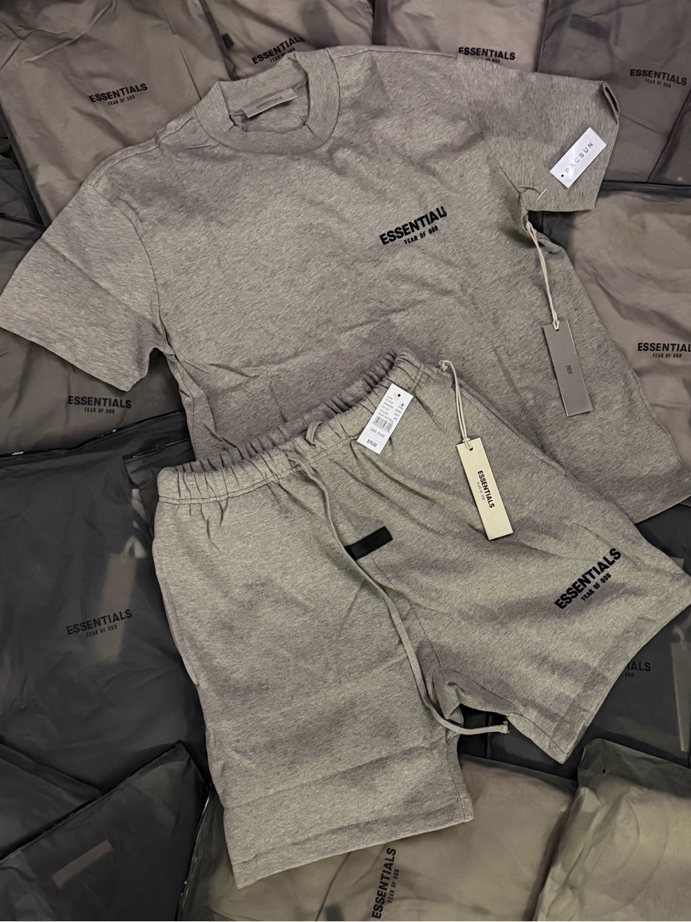 ESSENTIALS Men’s Grey Athletic Logo Shorts